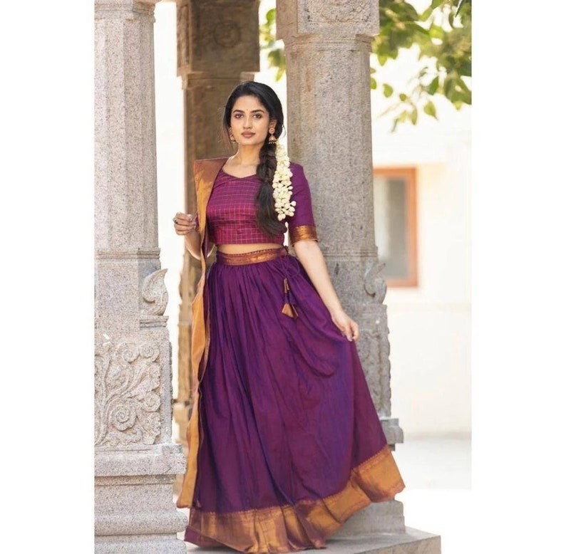 New kanjivaram silk half Saree lehenga purple color weaving south ...