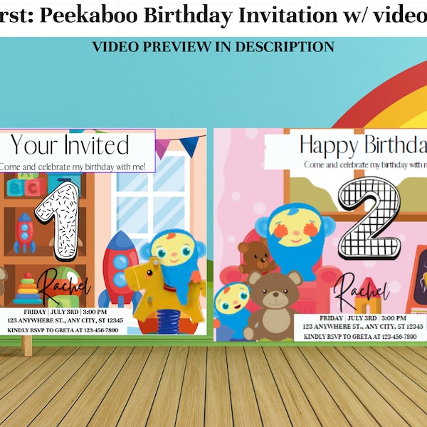 BabyFirst TV Birthday Invitation, Peek-a-boo, Baby First , First Birthday, Digital Download with video and song, video invitation