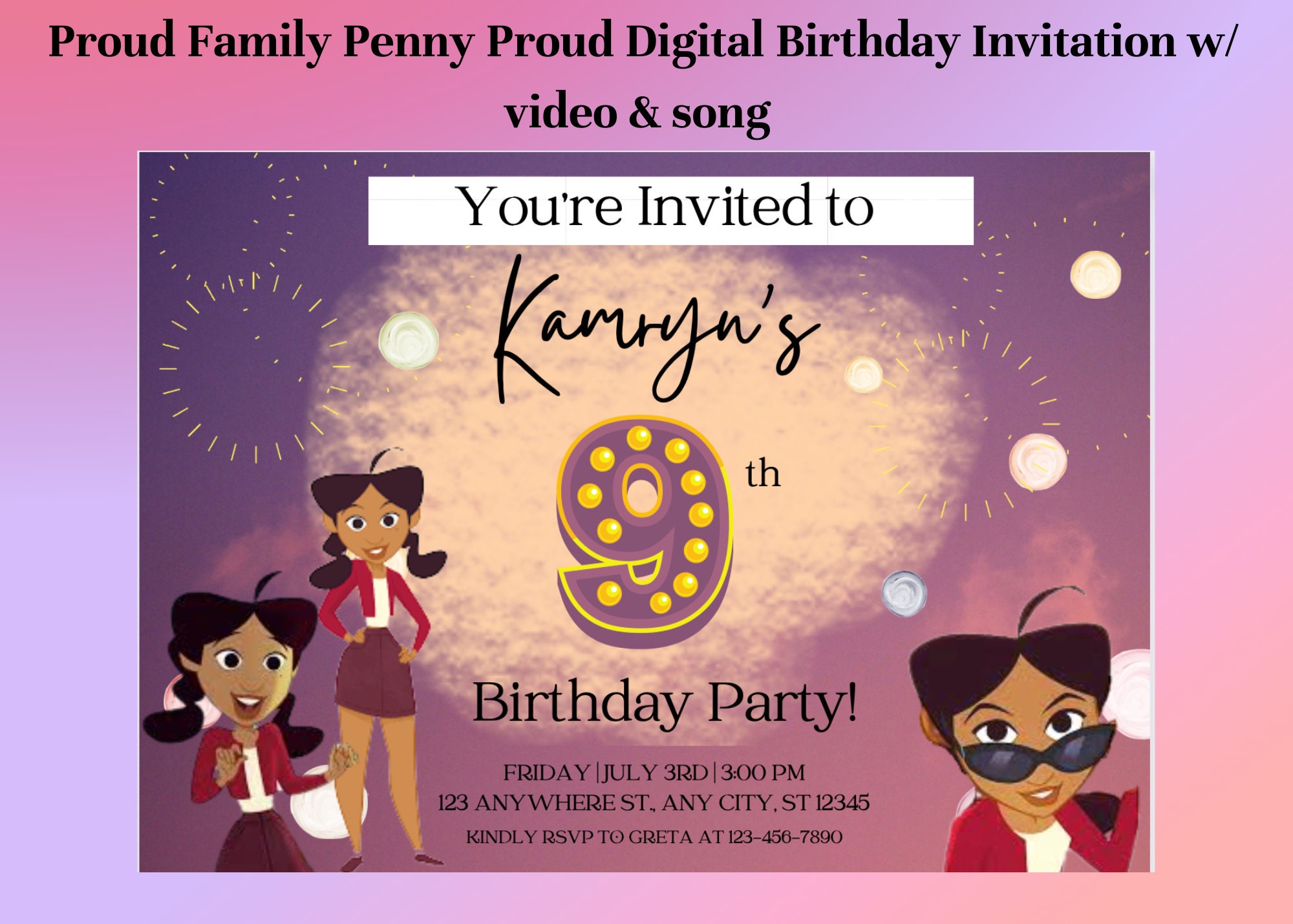Proud Family Birthday Invitation, Proud Family Party, Penny Proud