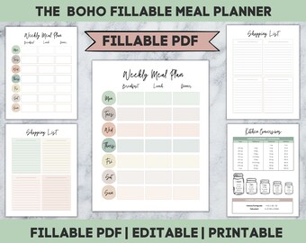 Fillable Meal Planner, Printable Meal Plan, Editable Meal Plan