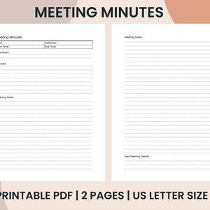 Meeting Notes Template, Printable Meeting Minutes , Digital Meeting Notes