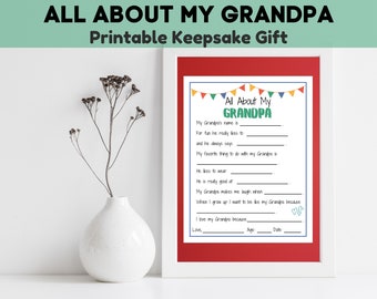 All About My Grandpa, Father's Day Questionnaire, Grandparents Day, Sentimental Fathers Day Gift, Printable Father's Day Gift from Kids