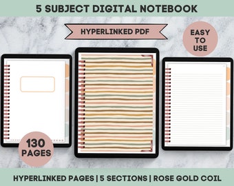 Cute Digital Notebook, Digital Notebook Goodnotes with Tabs, 5 Subject Digital Notebook,