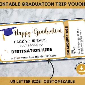 Carte d'embarquement cadeau de fin d'études, bon de voyage imprimable, coupon de vacances imprimable, billet d'avion de fin d'études
