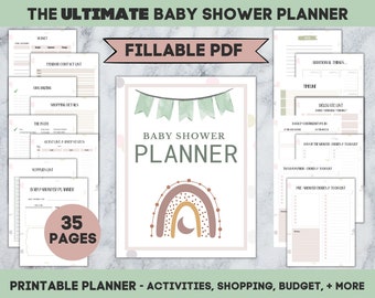 Baby Shower Planner Fillable PDF,  Baby Shower Planning, Budget, Guest List, Shopping List, Gift Tracker