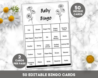 Baby Shower Bingo, Editable Baby Shower Bingo, Editable PDF