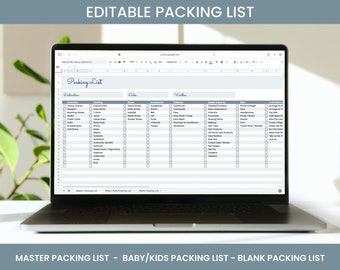 Editable Packing List, Packing List Spreadsheet, Kids, Baby, Family Packing List