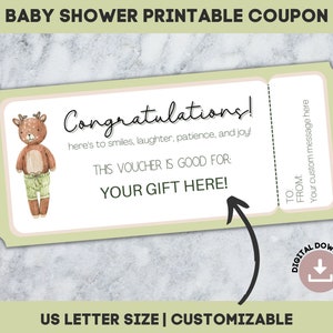 Edytowalny Bon upominkowy, Bon upominkowy na baby shower, Spersonalizowany Bon upominkowy, Edytowalny Bon upominkowy na shower