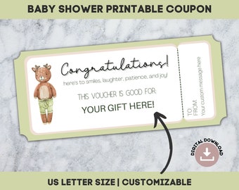 Editable Gift Voucher, Baby Shower Gift Certificate, Custom Gift Voucher, Editable Shower Gift Coupon