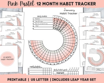 Round Habit Tracker, Daily, Weekly, Circle Habit Tracker Pink Pastel