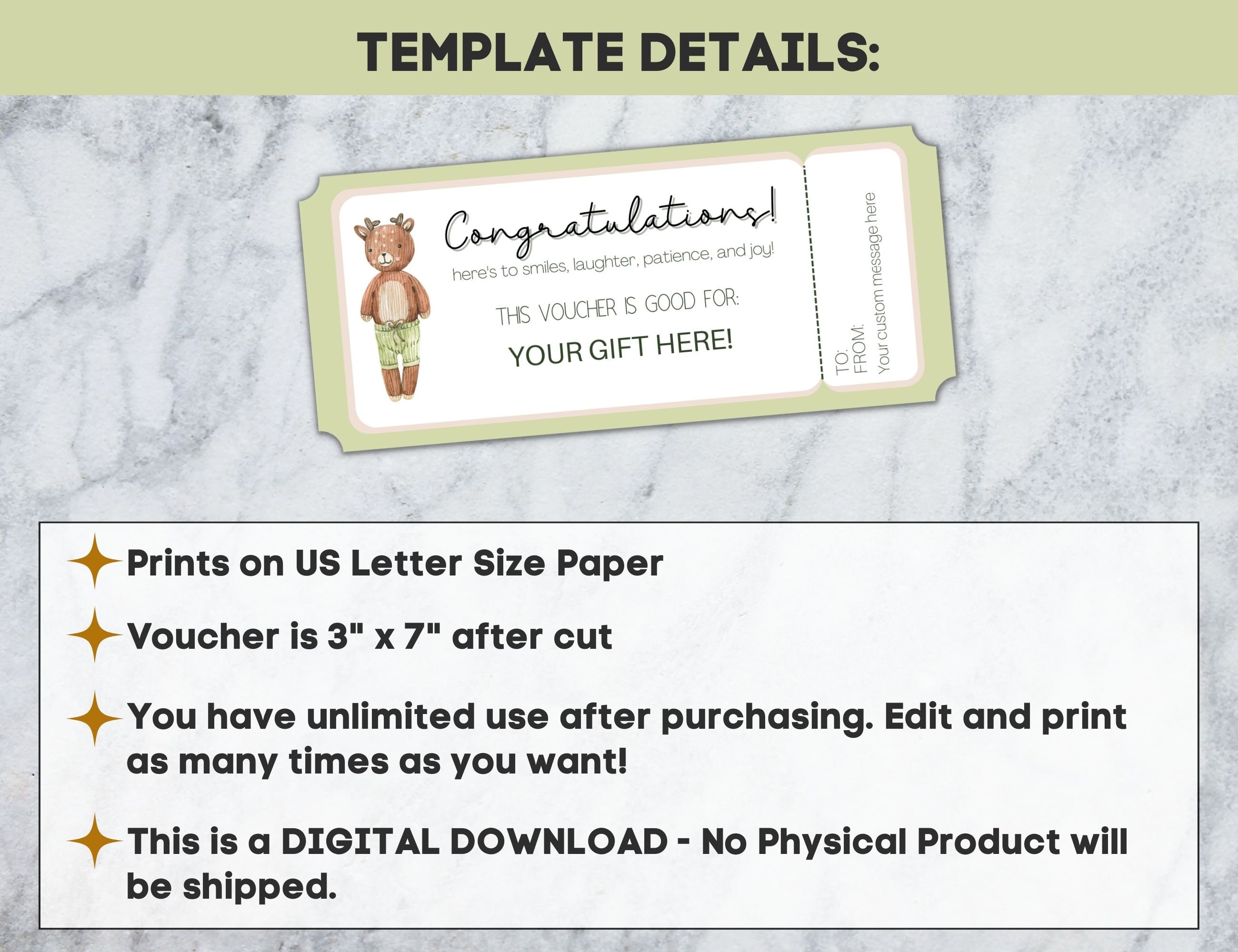 Editable Gift Voucher, Baby Shower Gift Certificate, Custom Gift