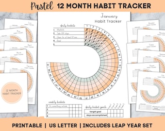 Round Habit Tracker, Daily, Weekly, Circle Habit Tracker Pastel