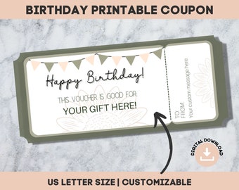 Birthday Gift Coupon, Gift Voucher, Editable Birthday Gift Certificate Template