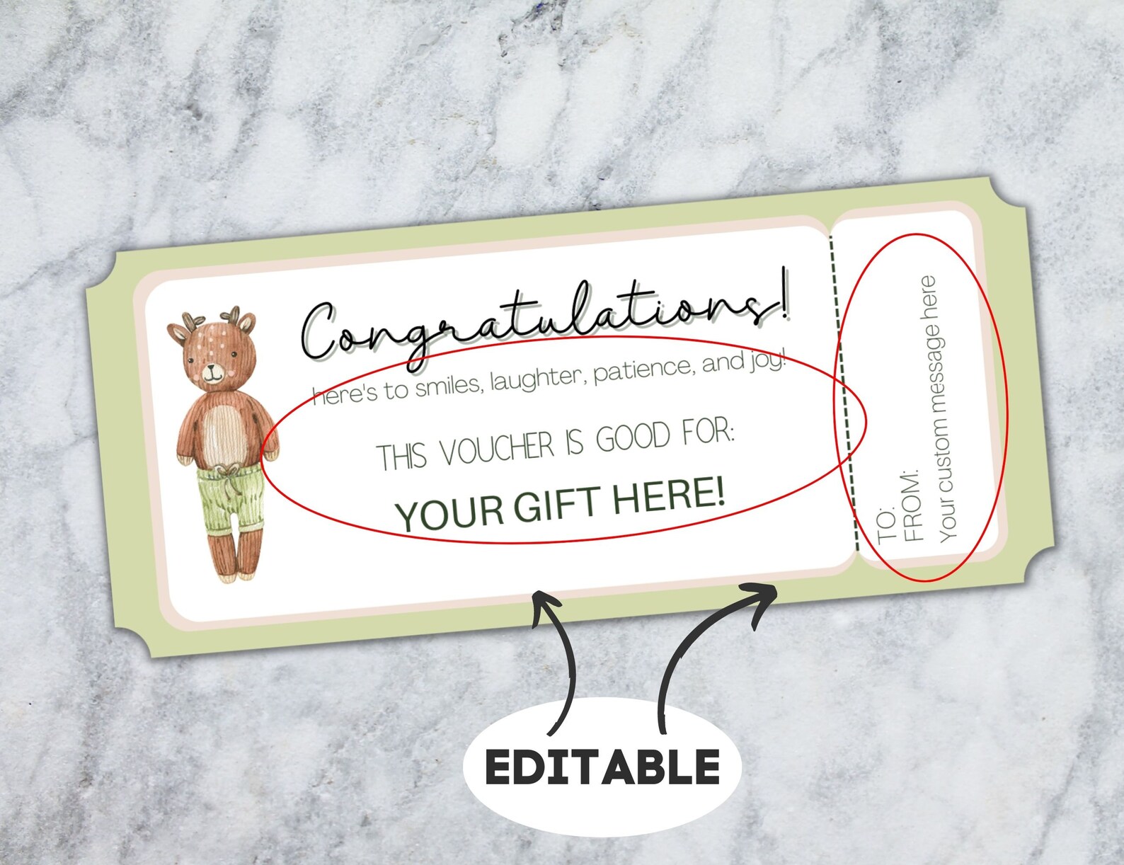Editable Gift Voucher, Baby Shower Gift Certificate, Custom Gift
