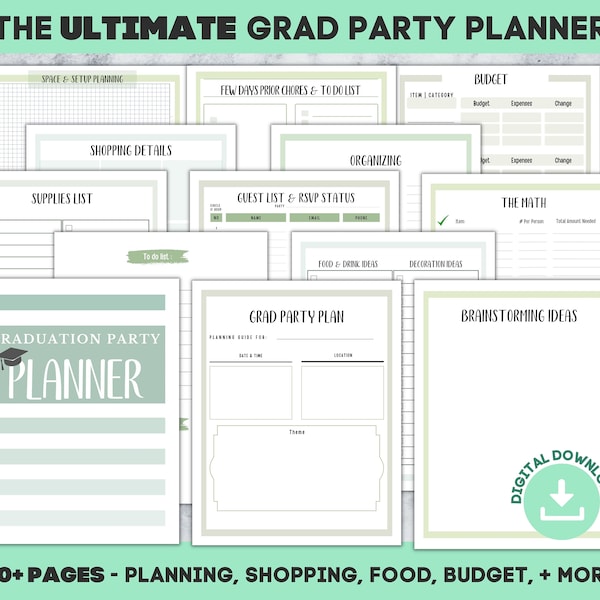 Graduation Party Planner, Grad Party Planning, Budget, Guest List, Shopping List