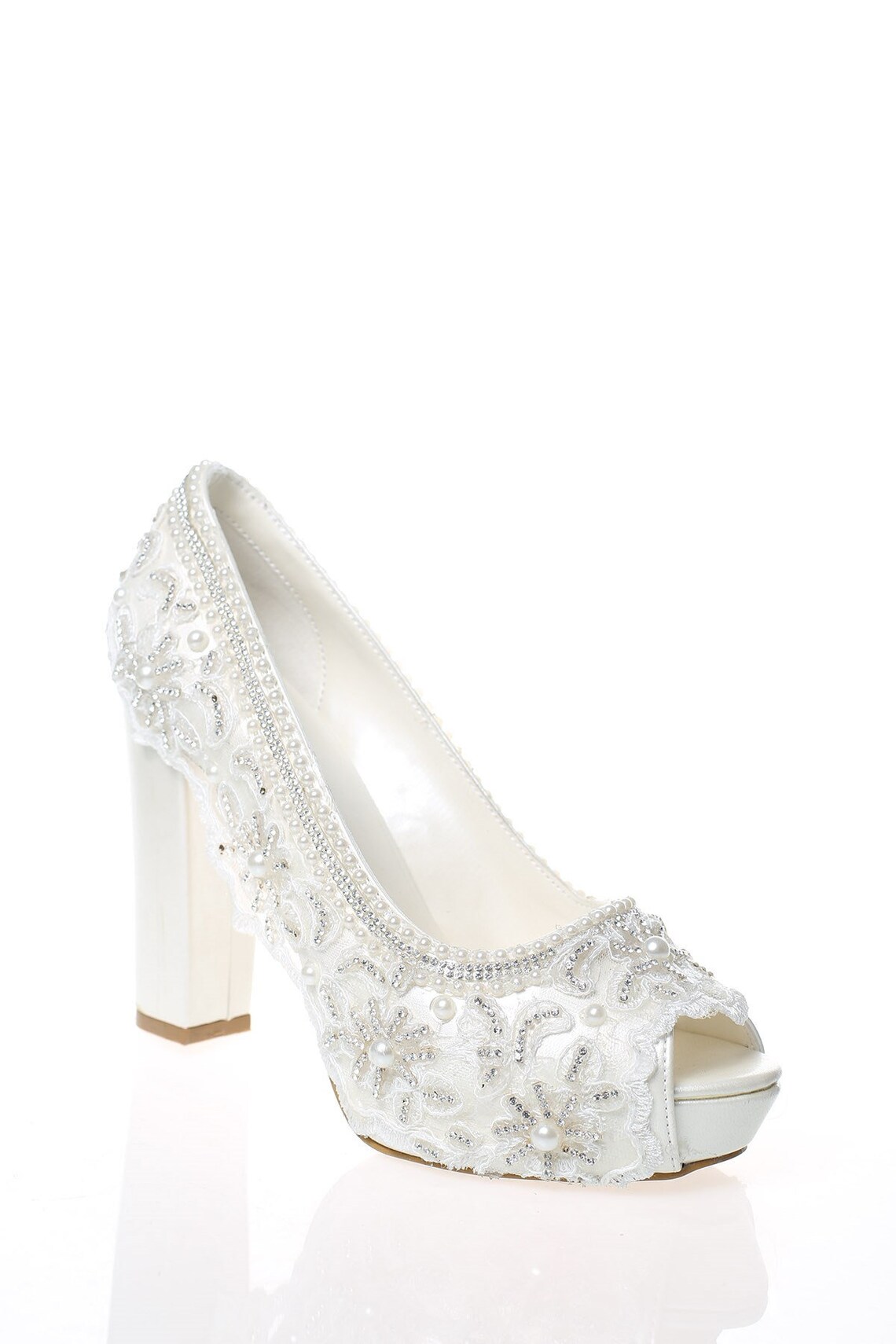 Women's Pearl Elegant Chunky Heel Wedding Shoes