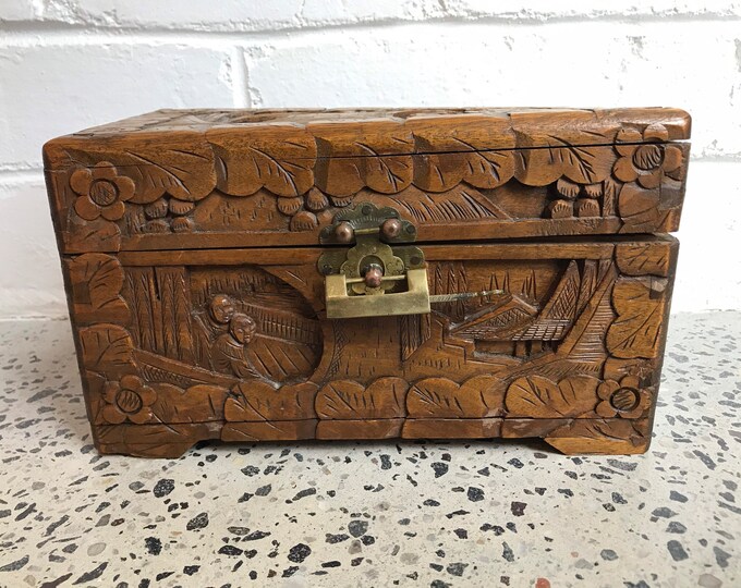 Vintage Camphor Wood Jewellery Box Chest With Original Lock Etsy