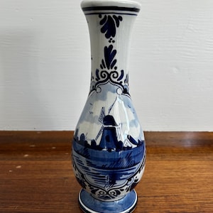 Delft Blue Handpainted Vase Windmill Design