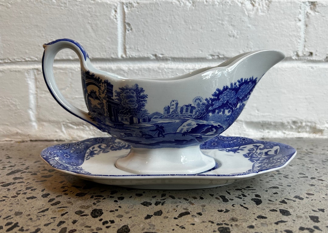 Spode Blue Italian Gravy Boat Set Etsy