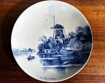 Plato de base grande de porcelana de Delft de 1889, raro y antiguo, diámetro 285 mm