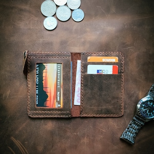 Handgefertigte Bifold Geldbörse | Minimalistische Geldbörse | Leder Geldbeutel Handgemachte personalisierte schlanke Kartenhalter