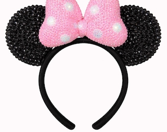 ROSA Minnie Mouse öron-hårband med strass - Glittrigt tillbehör till temapark