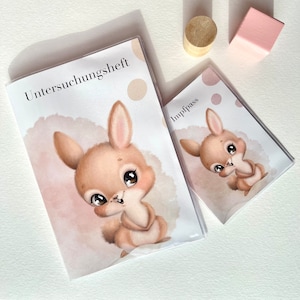 Set U-boekje en vaccinatiecertificaatomslag, konijnmotief, roze, beige, cadeau voor een geboorte, cadeau-idee voor babymeisje, omslag van het examenboekje