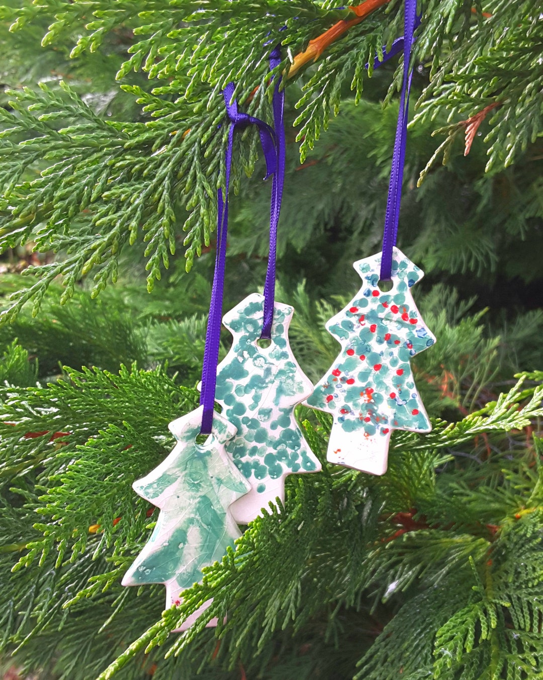Three Handmade Ceramic Christmas Tree Ornaments Etsy