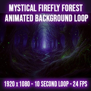 Può includere: Ciclo di sfondo animato di una foresta mistica con lucciole verdi luminose. Il sentiero boschivo conduce a una luce brillante in lontananza. 1920 x 1080 - Ciclo di 10 secondi - 24 FPS
