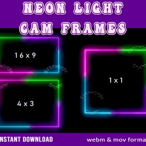 Animated Neon Light Face Cam Frames. Twitch Overlay. Twitch Stream Boarder. Seamless Loop. Square Webcam Border
