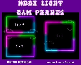 Animated Neon Face Cam Frames: Twitch Overlay (webm & mov)
