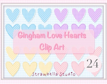 Gingham Love Heart Clip Art Bundle
