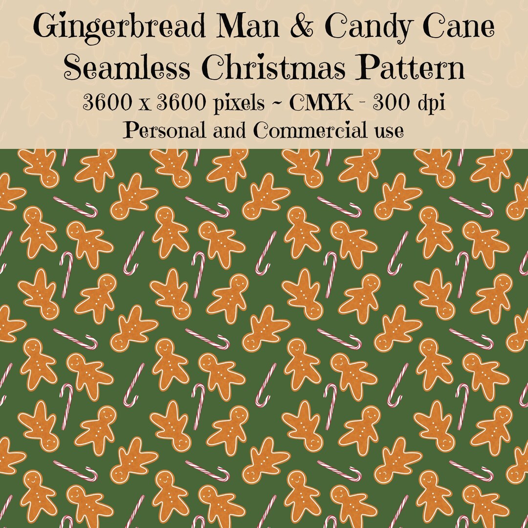 Gingerbread Man & Candy Cane Seamless Pattern Repeat. - Etsy