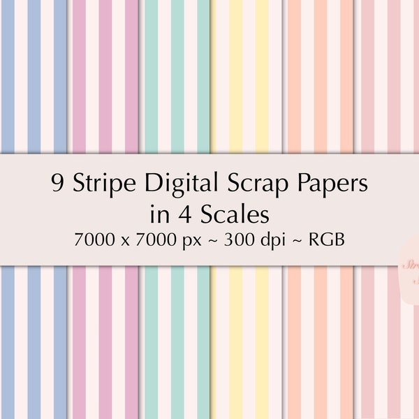 Stripe Digital Papers - Pastel Striped Bundle - Cute Seamless Wrapping Paper Pattern