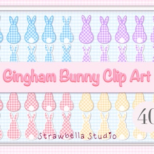 Gingham - Häschen - Clip Art Bundle - Ostern - Girly - Baby Kinderzimmer - Rosa und Baby Blau - Sammlung