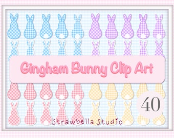 Gingham - Bunny - Clip Art Bundle - Easter - Girly - Baby Nursery - Pink and Baby Blue - Collection