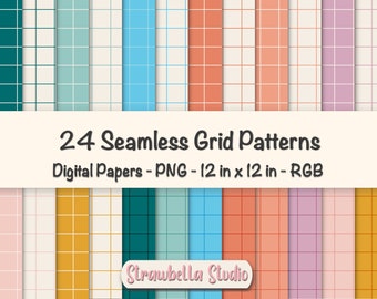 Square Grid Seamless Pattern Pack: Colorful Digital Papers (PNG, 12x12 inches)