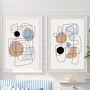 Abstract Line Art Print Set: Mid-Century Modern Decor (Digital Download)