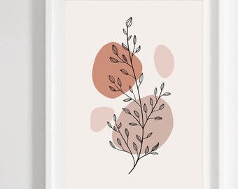 Beige Abstract Art: Minimalist Botanical Watercolor Print(Digital Download)