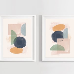 Abstract Boho Art Print Set of 2: Blue Mid-Century Modern (Digital Download)