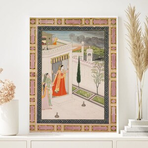 Indische Kunst, indische Wandkunst, indische Rajasthani-Miniaturmalerei, Wohnzimmerdekor, bedruckbare indische Vintage-Malerei, indisches Poster