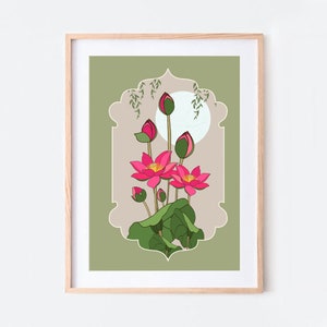 Indian Art, Indian Lotus wall Art, Indian Lotus Painting, Living Room decor, Printable,Indian Vintage Painting,Indian Pichhawai Poster