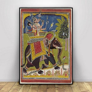 Indische Kunst, indische Wandkunst, indische Rajasthani-Miniaturmalerei, Wohnzimmerdekor, bedruckbare indische Vintage-Malerei, indisches Poster