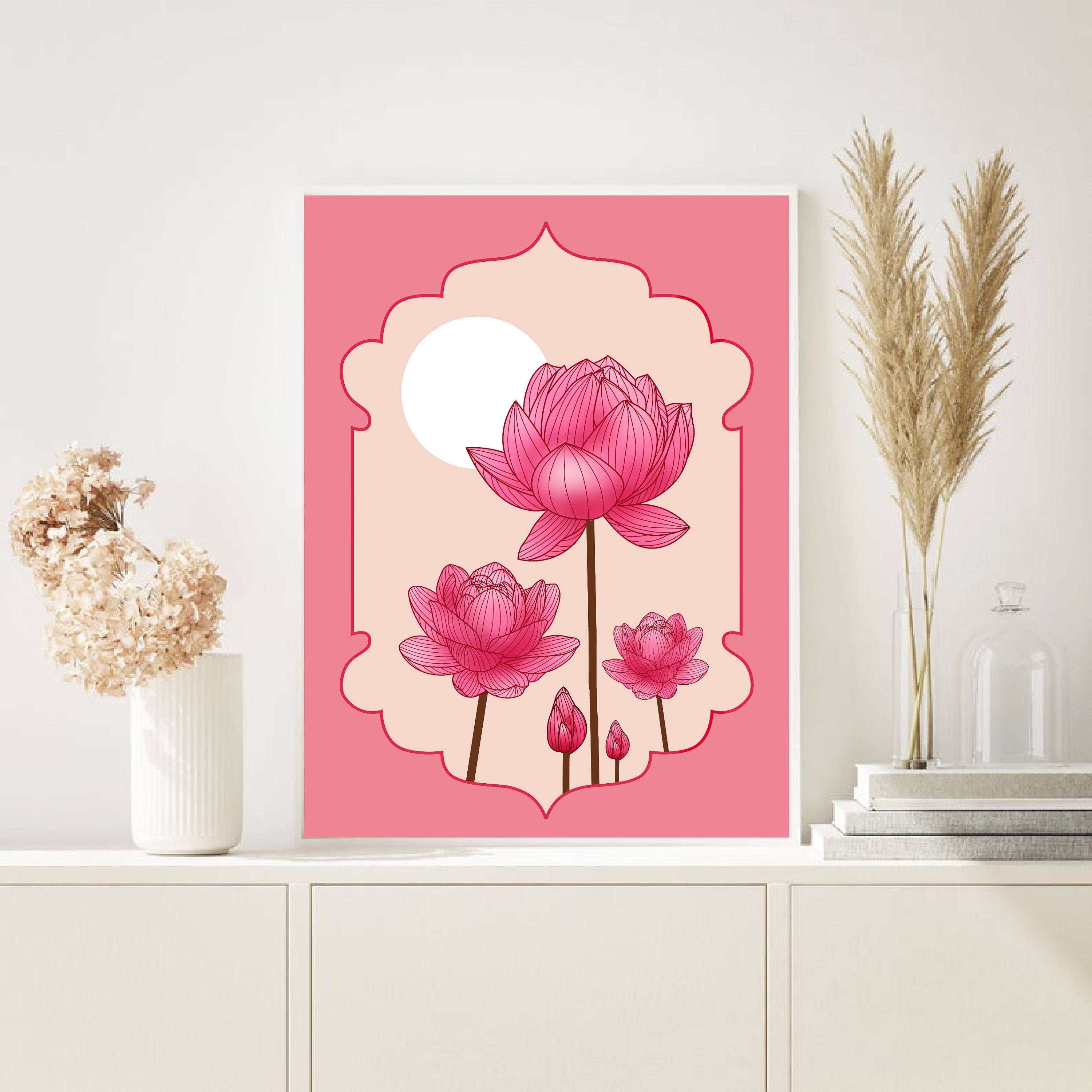 Indian Art, Indian Lotus Wall Art, Indian Lotus Painting, Living Room