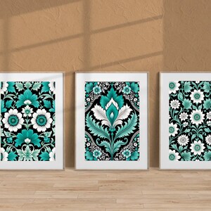 Indian Folk Art, Indian Floral Art, Floral Pattern set of 3, Indian Wall Art, Indian Art Print, Traditional Indian Art, Living Room decor