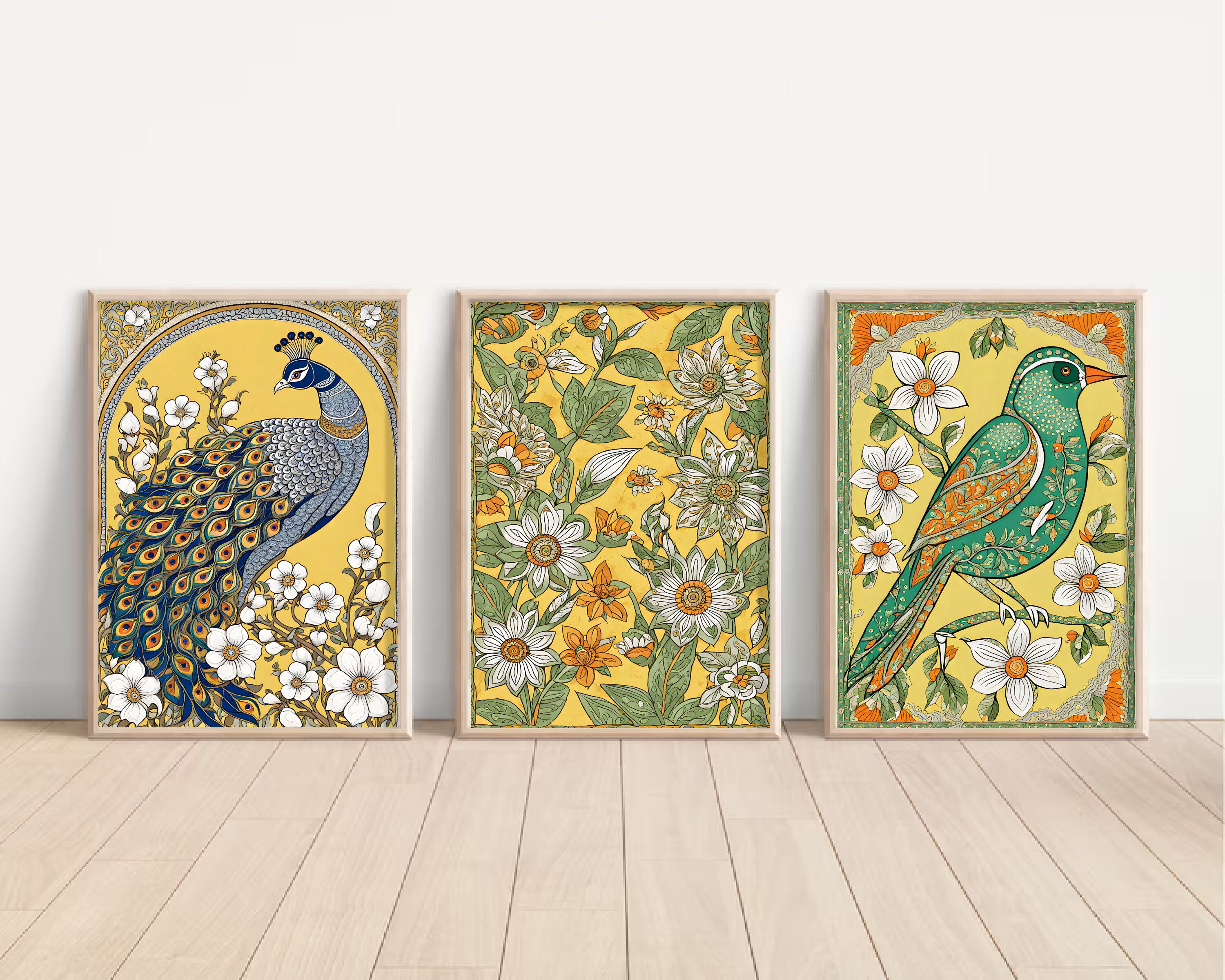 Peacock Wall Art Prints: Traditional Pichwai Art Set (Digital Download)