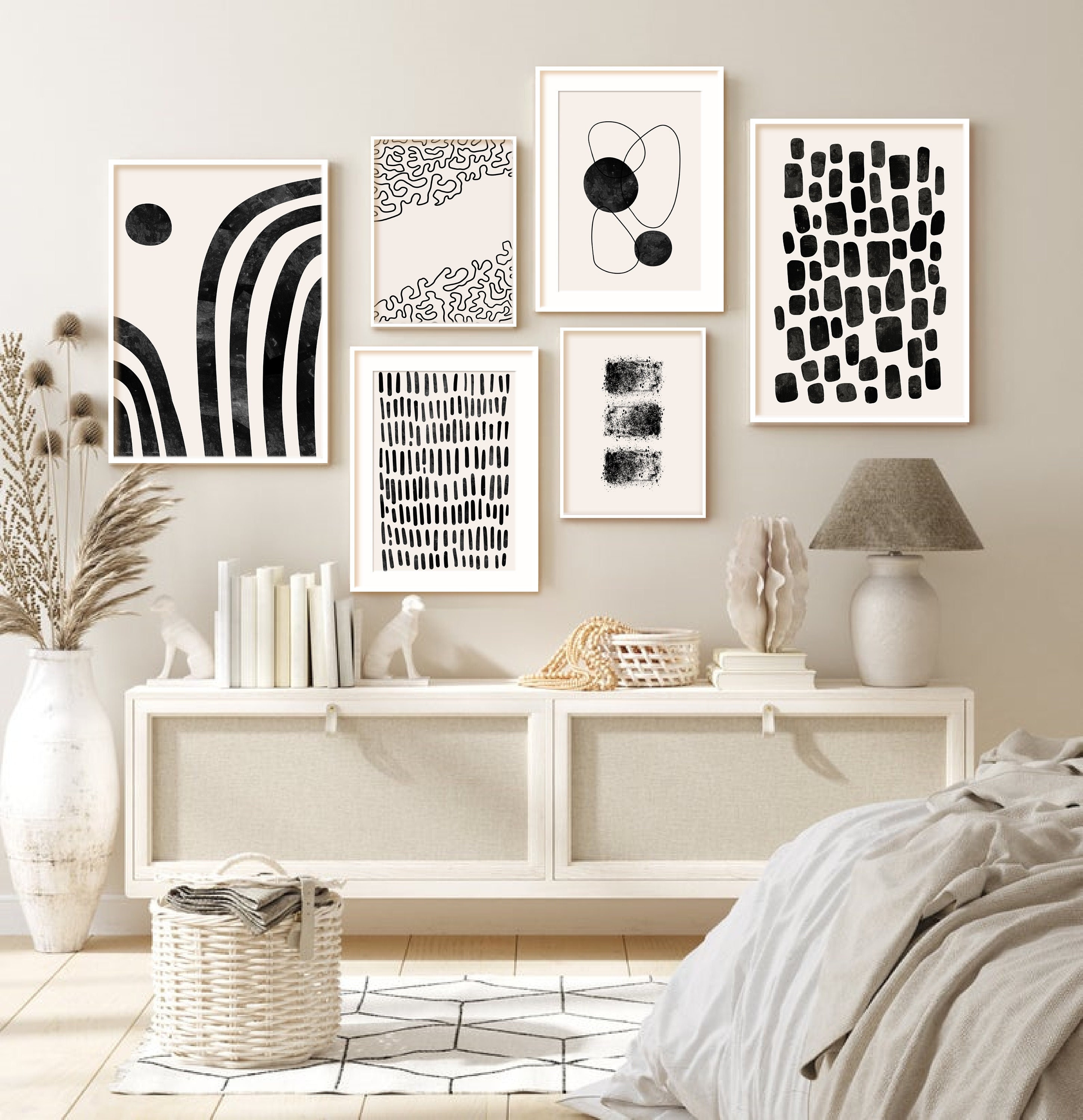 Abstract Black and White Art Prints, Modern Wall Decor (set of 6 ...