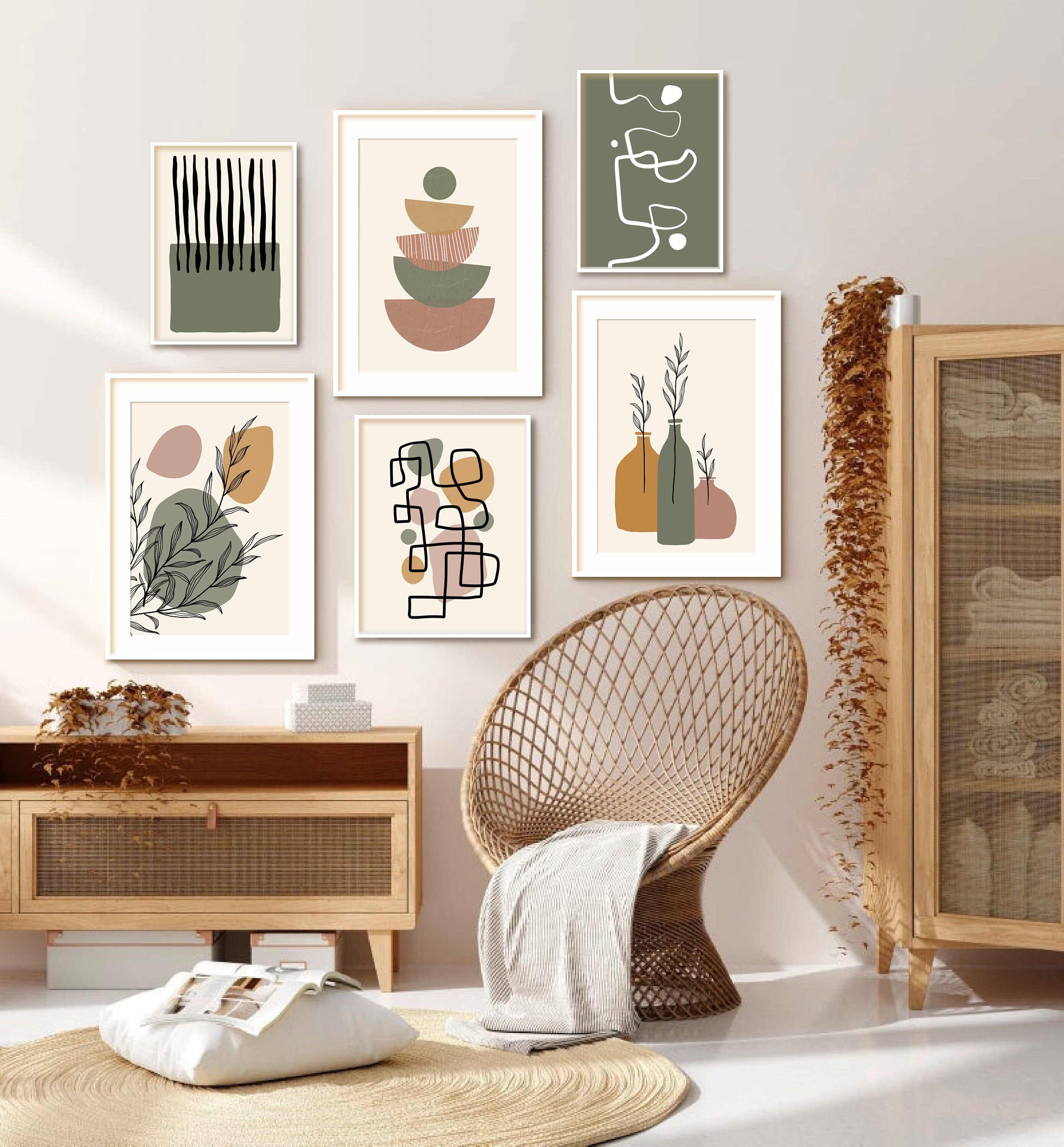 Sage Green Art Print Set of 6 Boho Botanical Art Set Boho Etsy