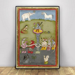 Indische Kunst, indische Wandkunst, indische Rajasthani-Miniaturmalerei, Wohnzimmerdekor, bedruckbare indische Vintage-Malerei, indisches Poster