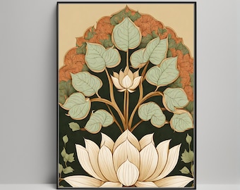 Indian Lotus Folk Art, Indian Pichawai Art, Indian Lotus Wall Art, Lotus Print, Indian Art Print, Traditional Indian Art, Living Room decor